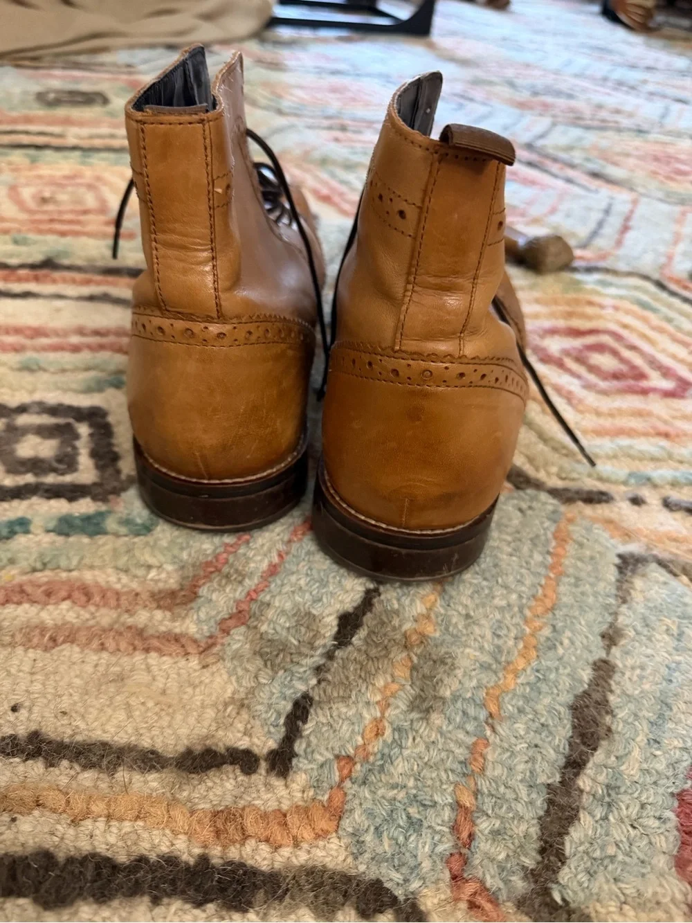 Men's vintage Tan Leather Brogue Boots - Classic Wingtip Lace-Up